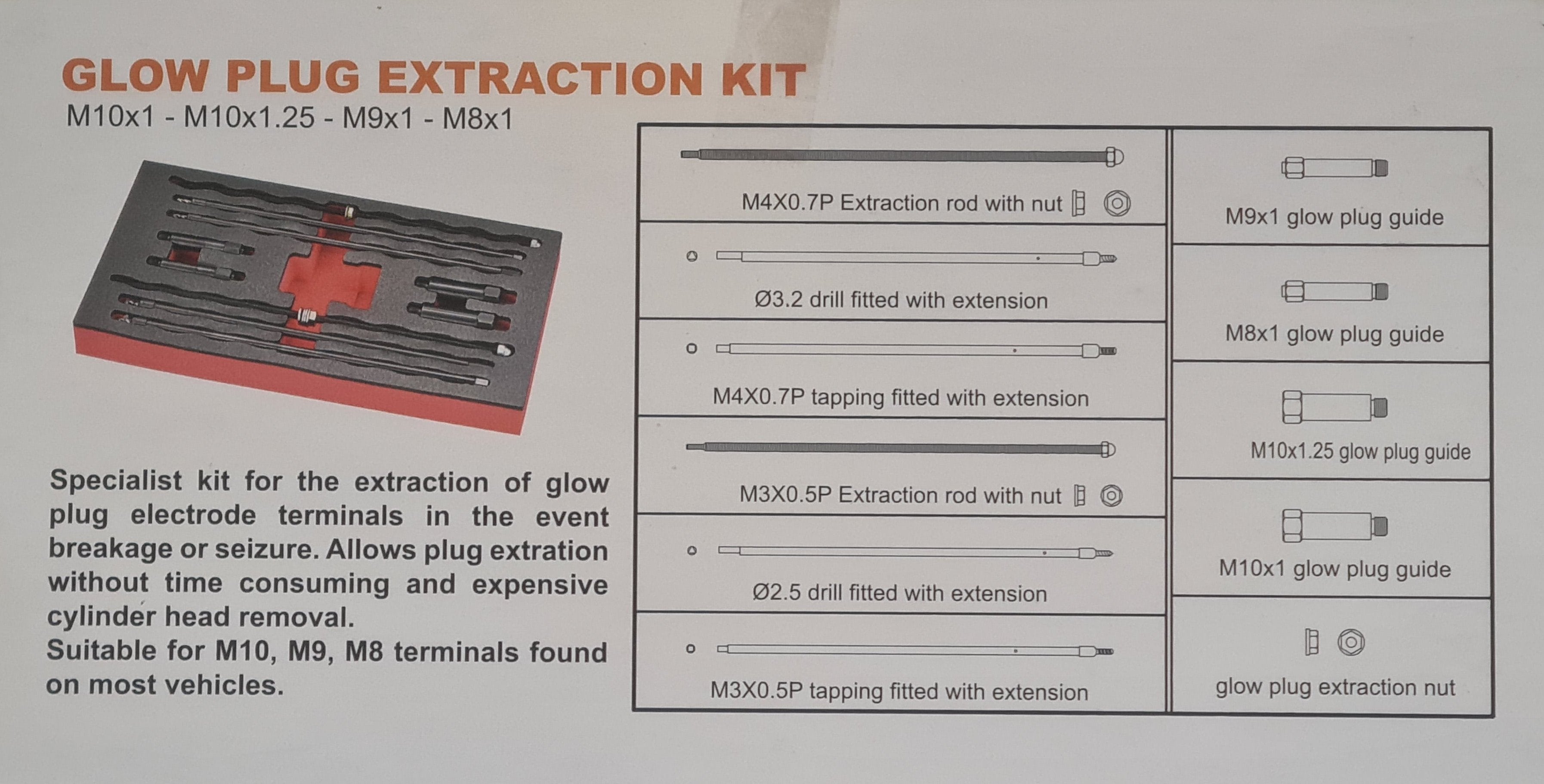 Specialist Tools AU Automotive Diesel Glow Plug Removal & Repair Universal Glow Plug Tip Removal Kit